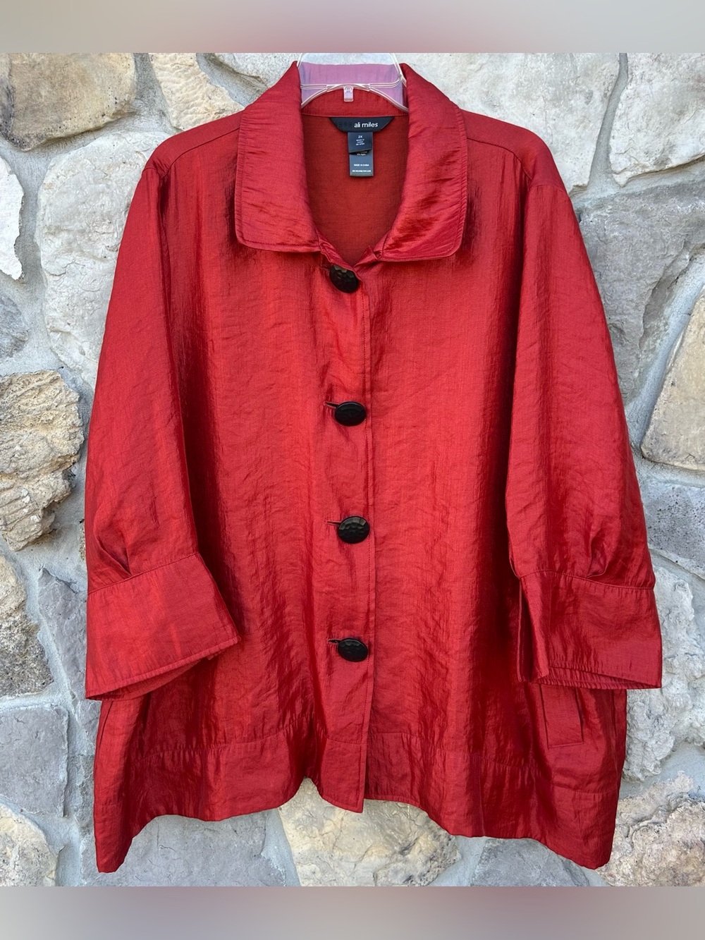 Ali Miles Blouse Plus Size 2X Button Up Shiny Rust Color Lightweight Fall Top